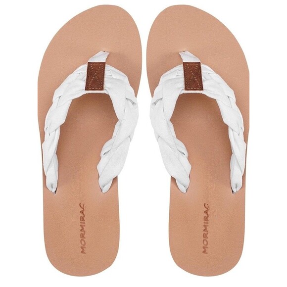 MORMIRAC  Thong Flip Flop Sandals White Braided Strap Tan Sole Women Size 8 - Picture 2 of 9